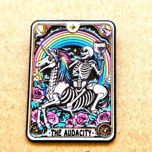 The Audacity Enamel Pin, Tarot, Skeleton, Unicorn, Gothic Art, Unisex, Spell